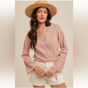 Hem & Thred Indi Pink Wrap Crop Bell Sleeve Blouse NWT